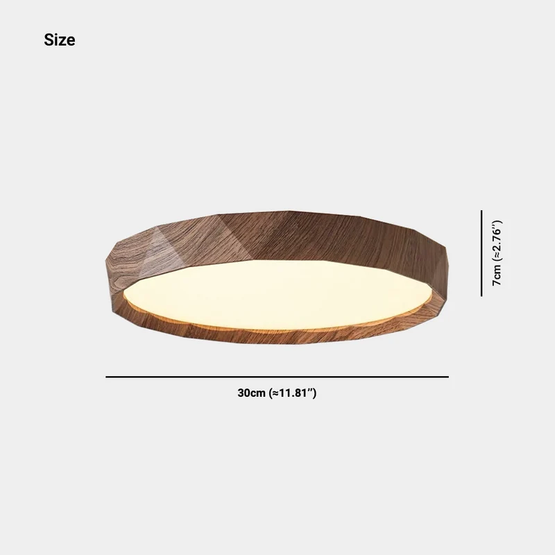 Flush Mount Ceiling Light Round Wood Grain LED, Log / Walnut Color