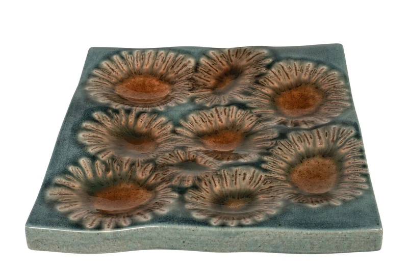 Casa Padrino Luxus Tablett Blau 31,5 x 32,5 x H. 3 cm - Deko Tablett und Wandrelief in Anemonen-Form aus feinem Porzellan - Luxus Deko Accessoires
