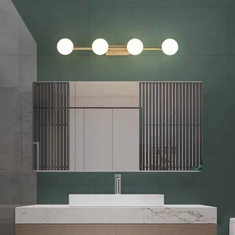Brass Wall Vanity Mirror Light with Globes for Bathroom
