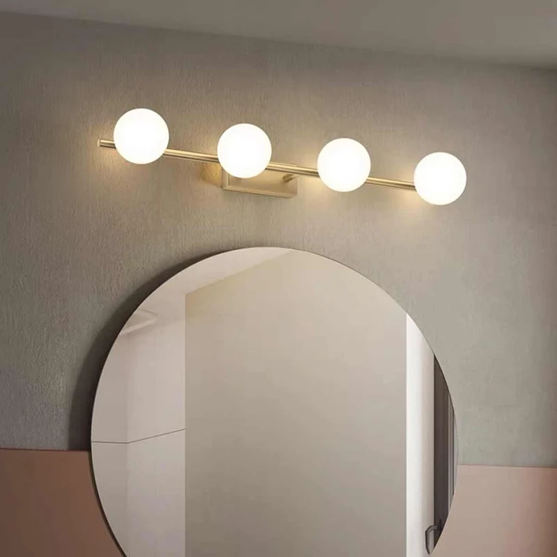 Brass Wall Vanity Mirror Light with Globes for Bathroom