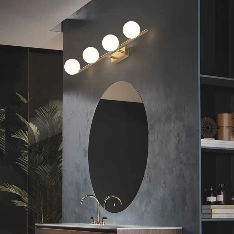 Brass Wall Vanity Mirror Light with Globes for Bathroom