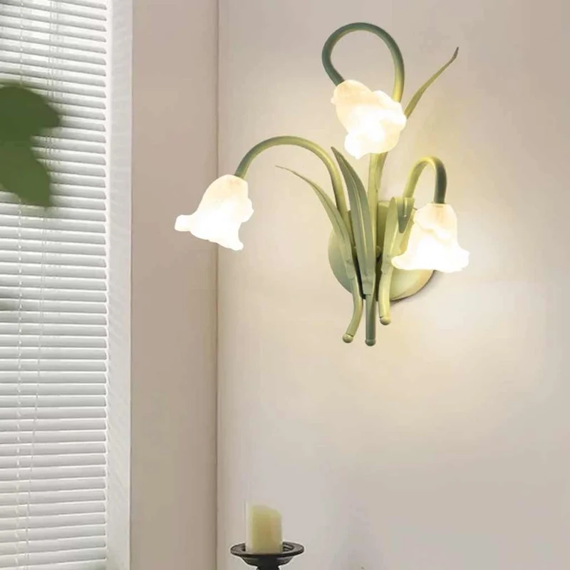 Wall Sconce Light Ambient Glass Flower, Green