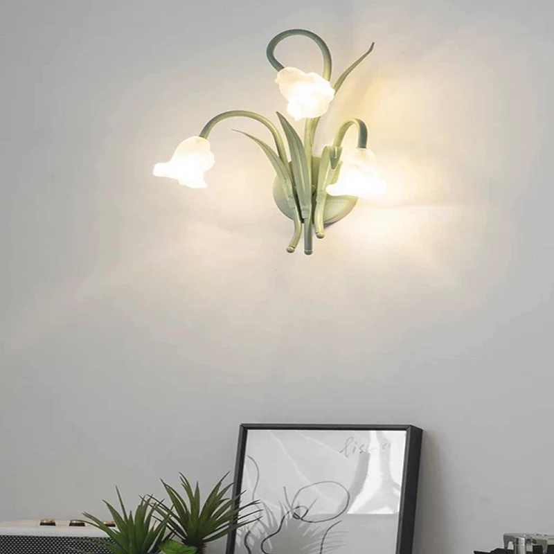 Wall Sconce Light Ambient Glass Flower, Green