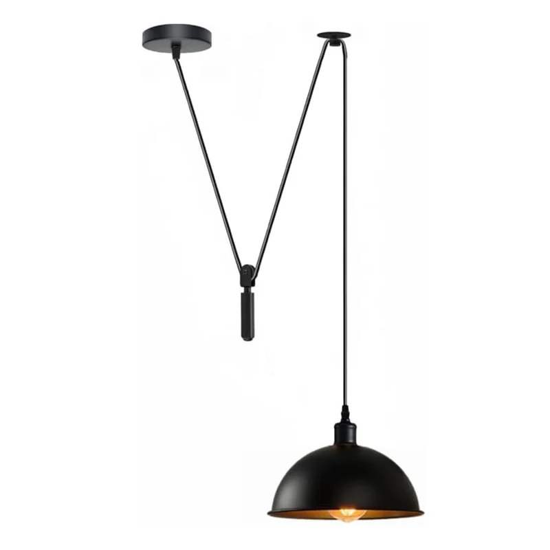 Industrial Flaschenzug Pendelleuchte Schwarz | Vintage Hängelampe – E27~3936