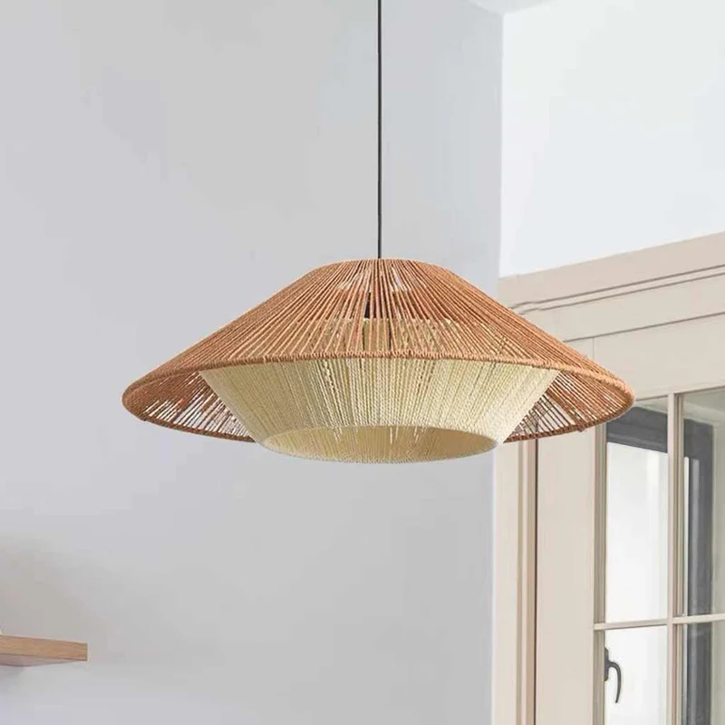 Pendant Light Woven Linen Rope Over Dining Table