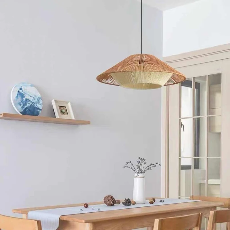 Pendant Light Woven Linen Rope Over Dining Table