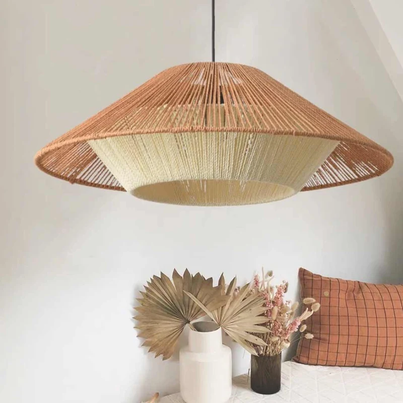 Pendant Light Woven Linen Rope Over Dining Table