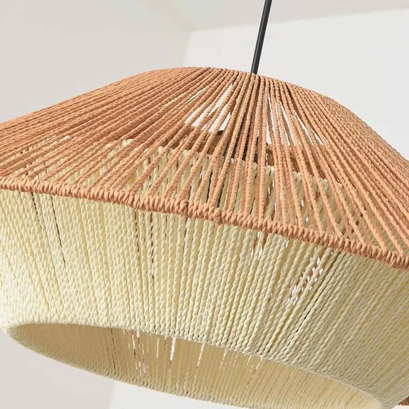 Pendant Light Woven Linen Rope Over Dining Table