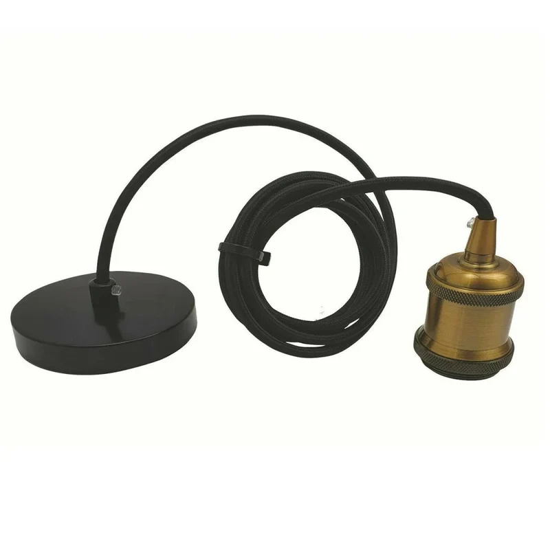 Pendelleuchte E27 Messing Gelb mit Schwarz 2m Kabel Halter ~3988