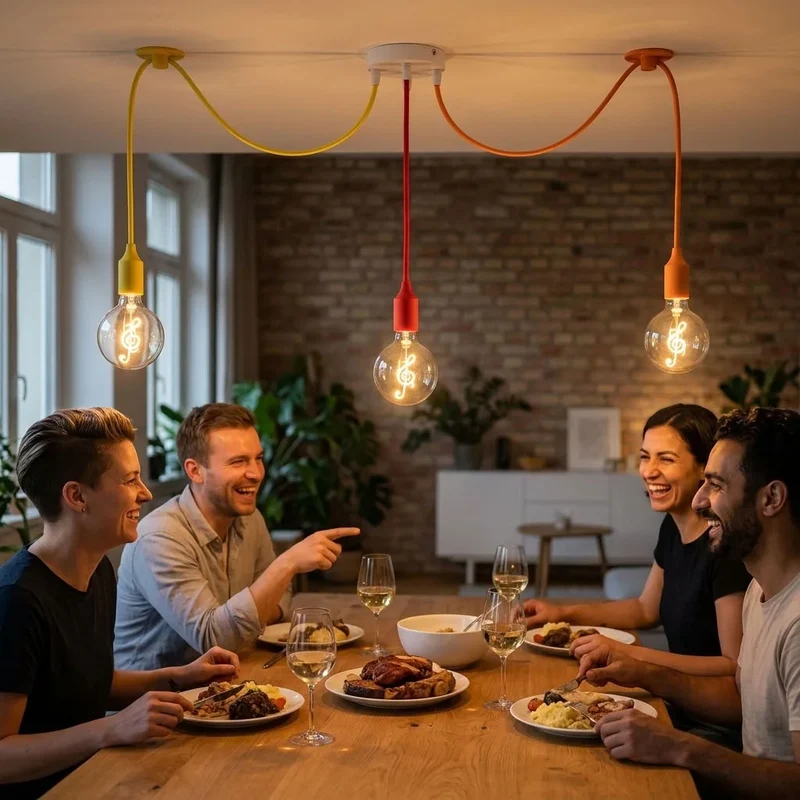 3-flammige Affenschaukel Pendelleuchte Bunt | E27 LED Notenschlüssel-Lampe ~4036
