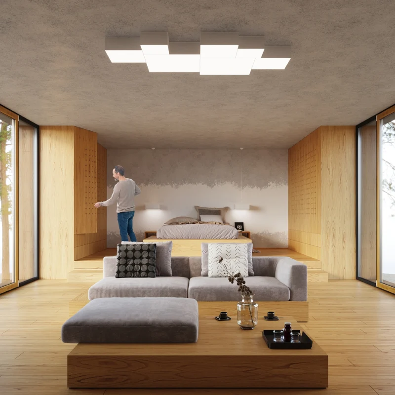 Minimalistische quadratische Deckenleuchte weiß Wohnzimmer – Noréalis