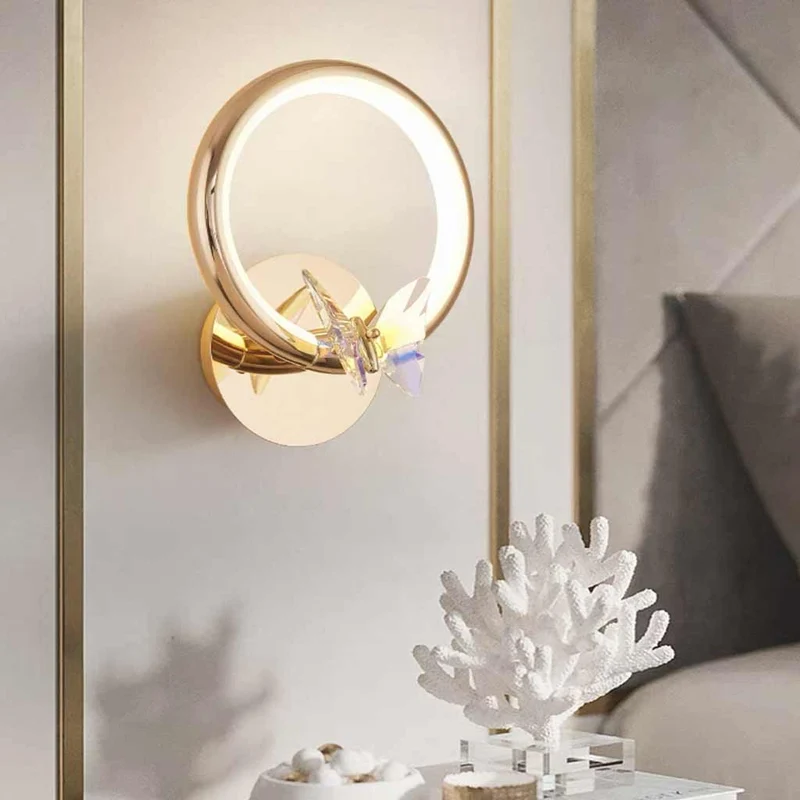 Wall Sconce Light Small Ring Crystal Butterfly LED