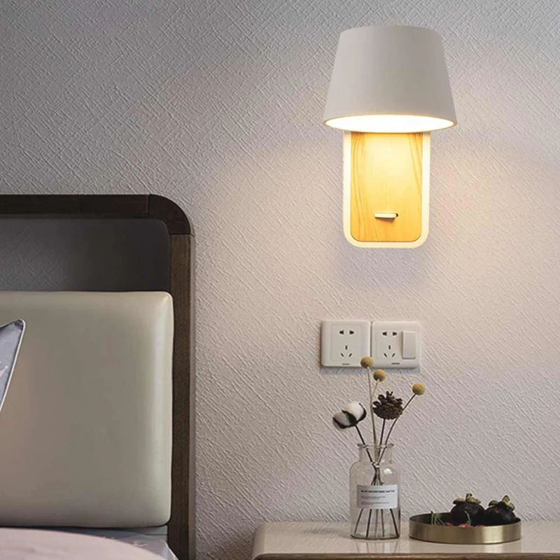Wall Sconce Spotlight Modern LED with Wood Grain, Black / White