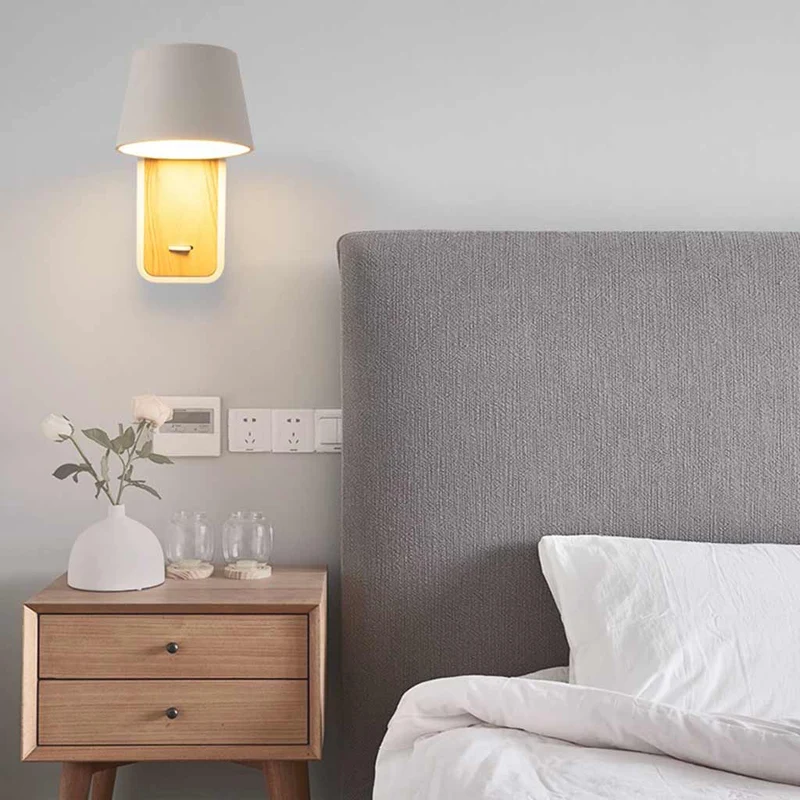 Wall Sconce Spotlight Modern LED with Wood Grain, Black / White