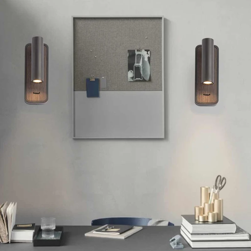 Wall Sconce Spotlight Modern LED with Wood Grain, Black / White