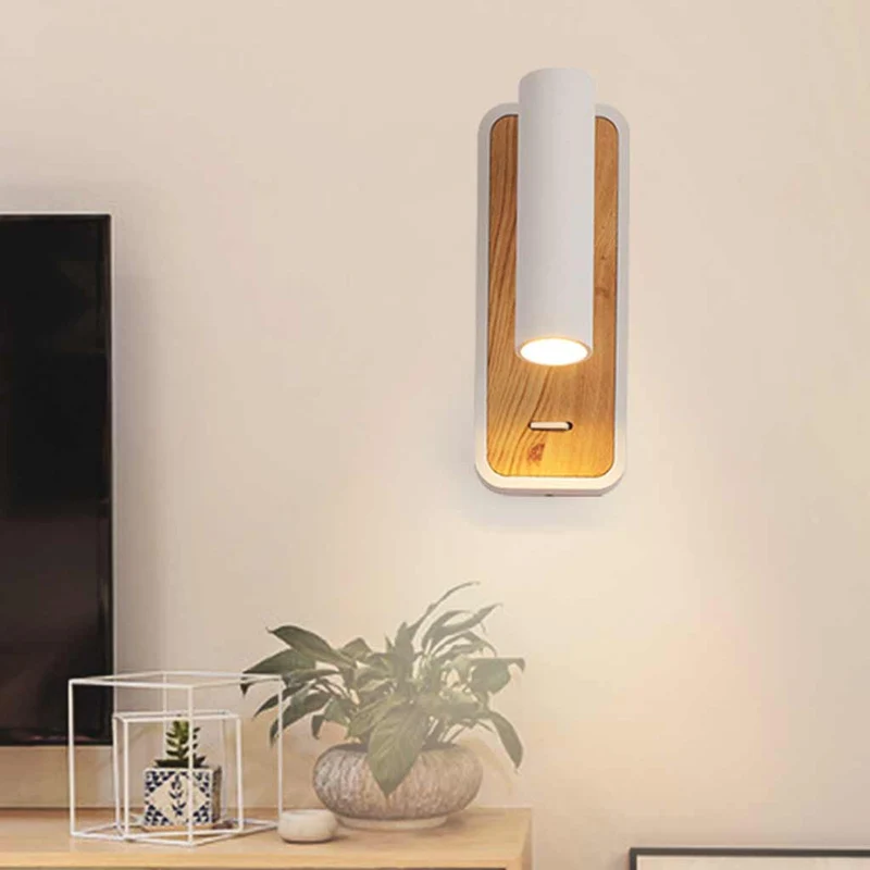 Wall Sconce Spotlight Modern LED with Wood Grain, Black / White