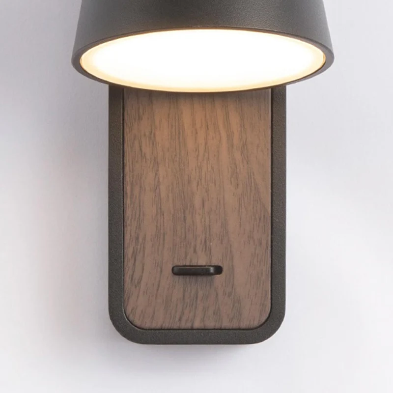 Wall Sconce Spotlight Modern LED with Wood Grain, Black / White