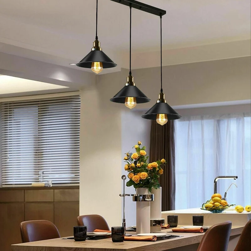 3-flammige Vintage Pendelleuchte Schwarz E27 Retro ~3909