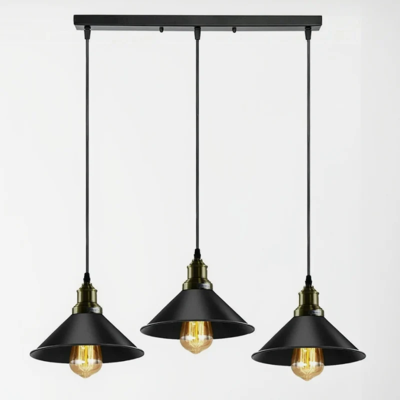 3-flammige Vintage Pendelleuchte Schwarz E27 Retro ~3909