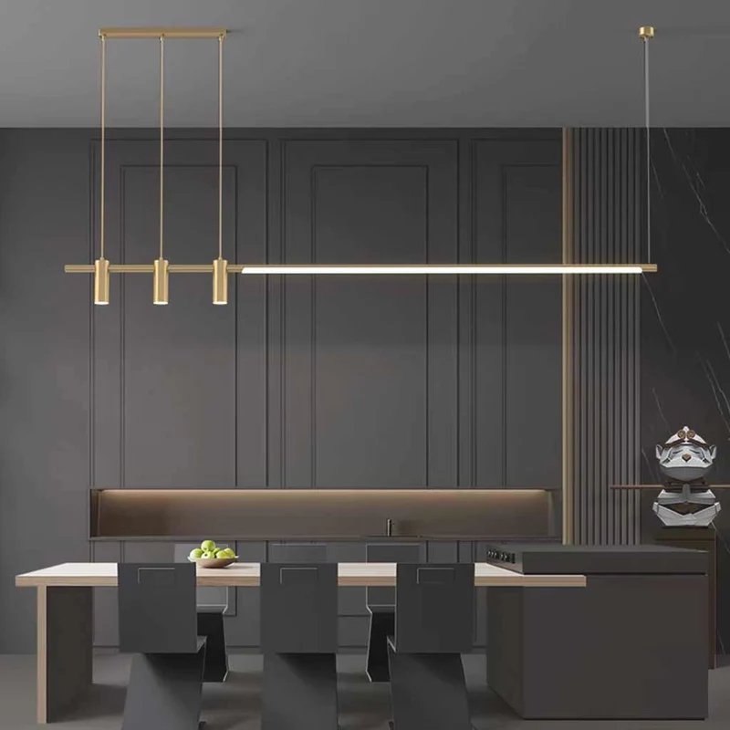 Pendant Light Linear Copper Brass LED with Spotlights