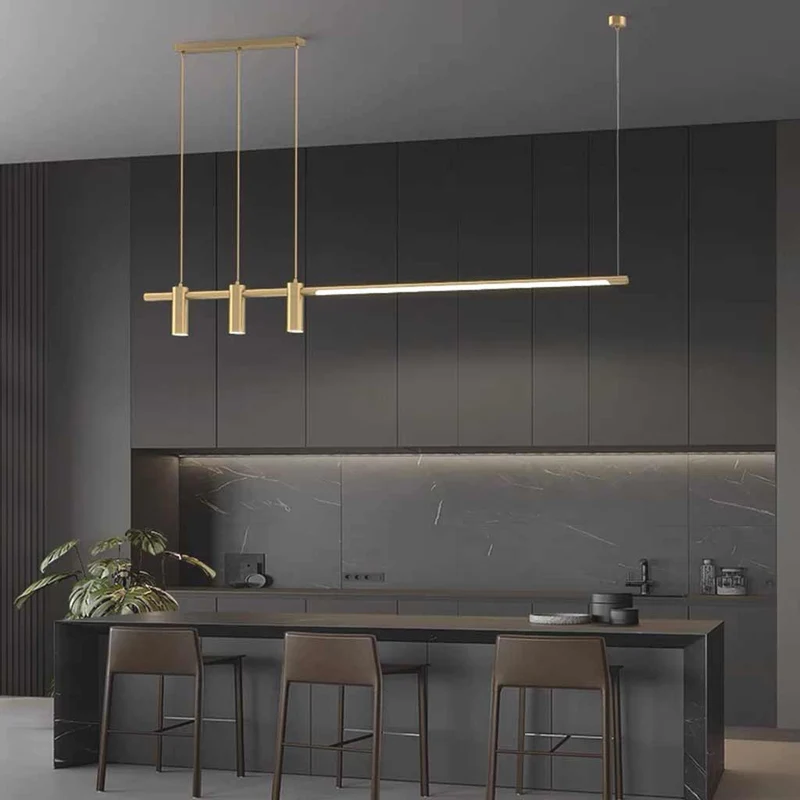 Pendant Light Linear Copper Brass LED with Spotlights