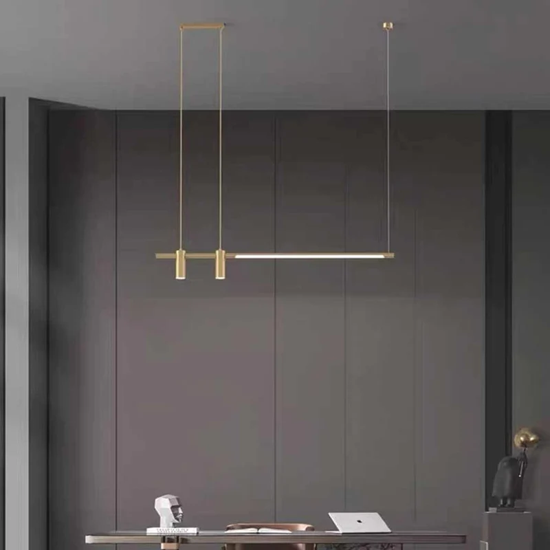 Pendant Light Linear Copper Brass LED with Spotlights