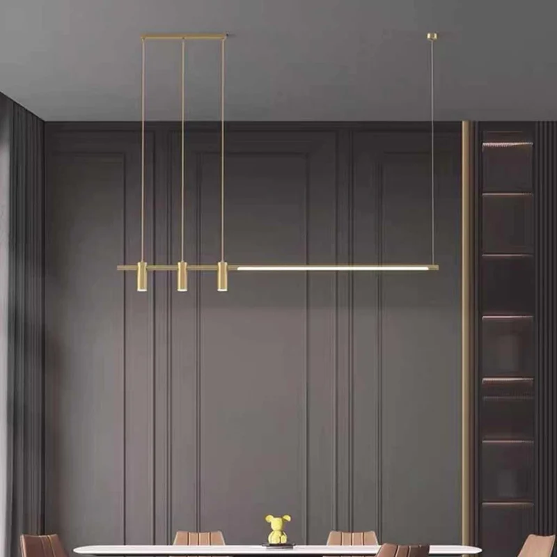 Pendant Light Linear Copper Brass LED with Spotlights