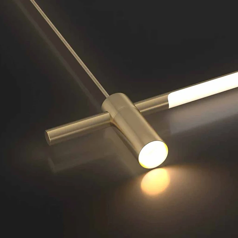 Pendant Light Linear Copper Brass LED with Spotlights