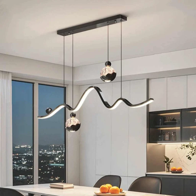 Hanging Pendant Light Wavy Globe Dimmable LED, Black