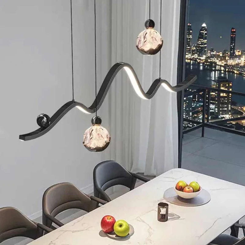 Hanging Pendant Light Wavy Globe Dimmable LED, Black