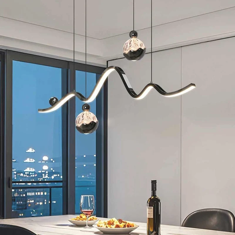 Hanging Pendant Light Wavy Globe Dimmable LED, Black