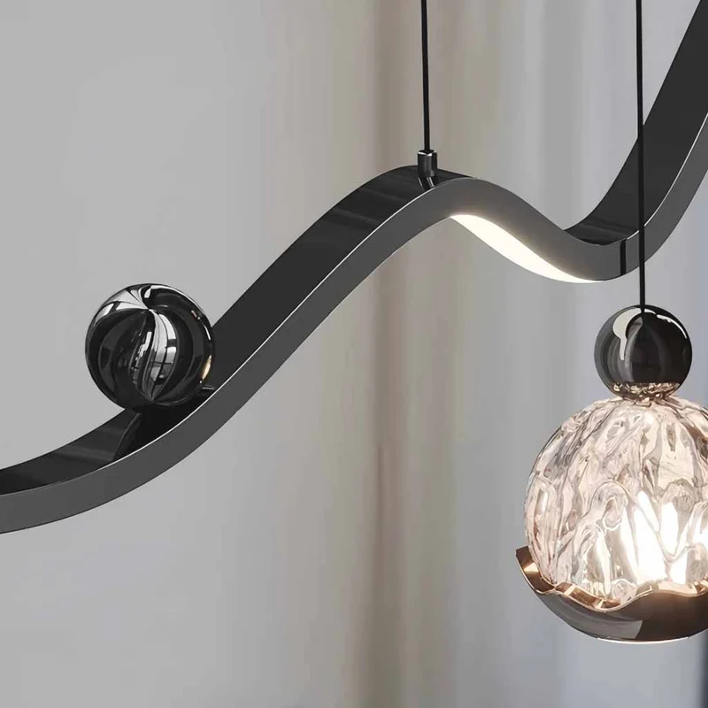 Hanging Pendant Light Wavy Globe Dimmable LED, Black