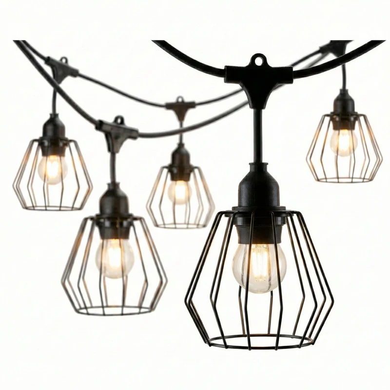 Komplettes Pinkabel mit 5x Lampenschirmen | 5 Meter | Industrieller Lampenschirm | Anschließbar | E27 | inkl. 1W-Lampen