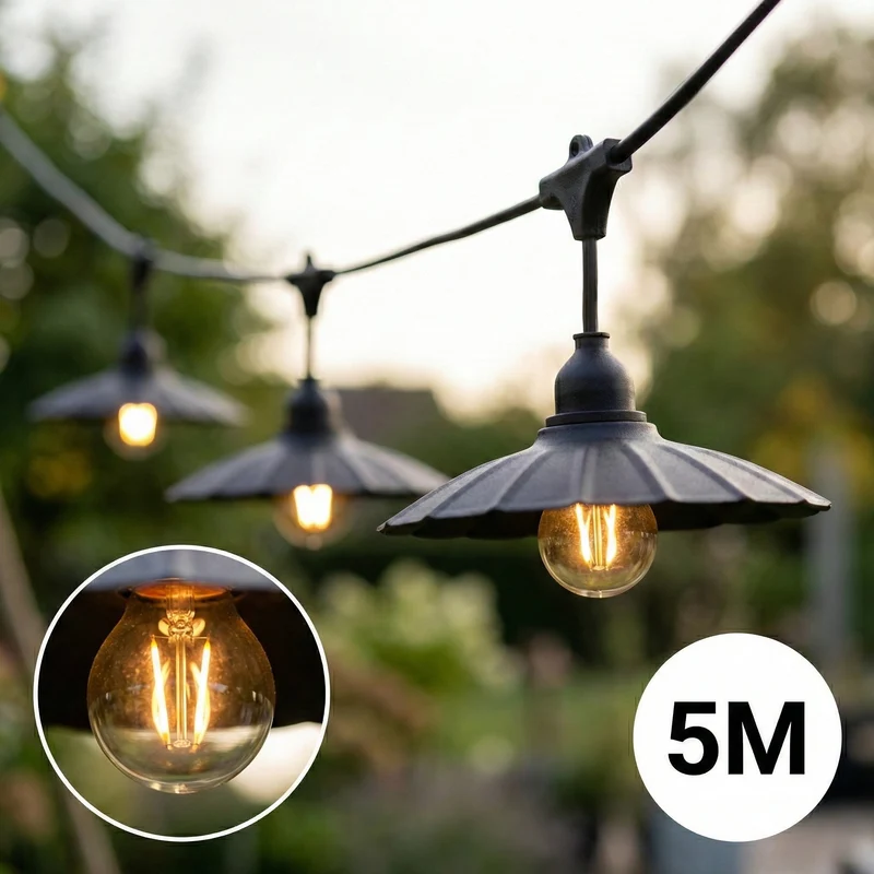 Komplettes Pinkabel mit 5x Lampenschirmen | 5 Meter | Schale | Anschließbar | E27 | inkl. 1W-Lampen