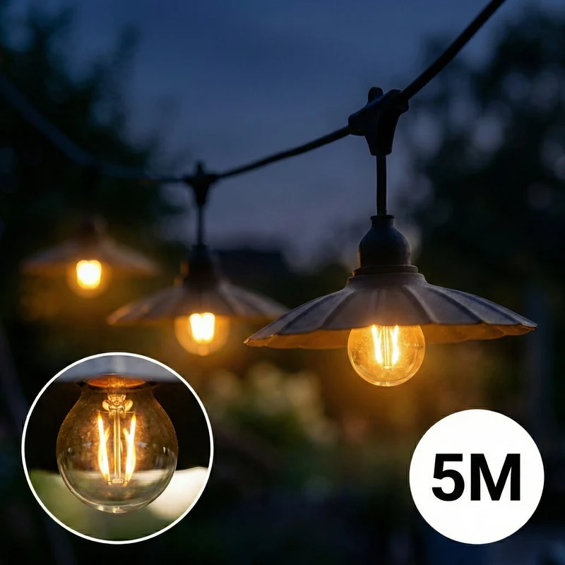 Komplettes Pinkabel mit 5x Lampenschirmen | 5 Meter | Schale | Anschließbar | E27 | inkl. 1W-Lampen