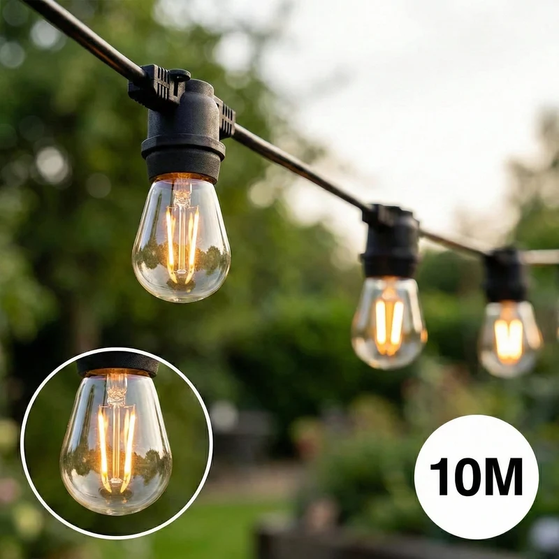Komplettset | Pin-Kabel 10 Meter | inkl. 10 Glühlampen | 1W | 2700K
