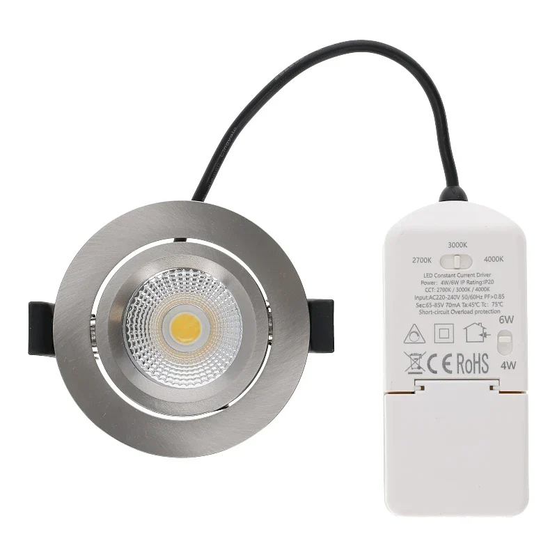 Set | 6x LED-Einbaustrahler | VARDA | 6 W | Farbtemperaturschalter | Rund | Silber | Geringe Einbautiefe