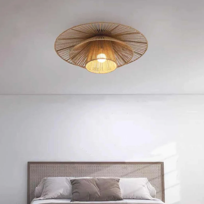Flush Mount Ceiling Light Rattan Woven Hemp Rope
