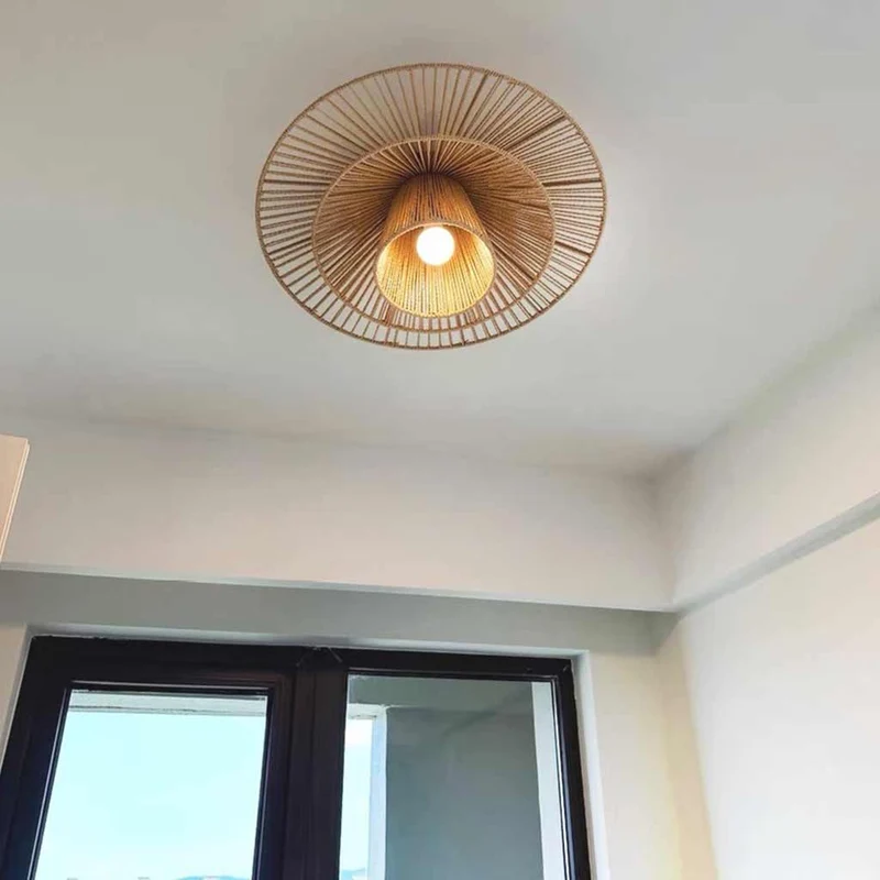 Flush Mount Ceiling Light Rattan Woven Hemp Rope