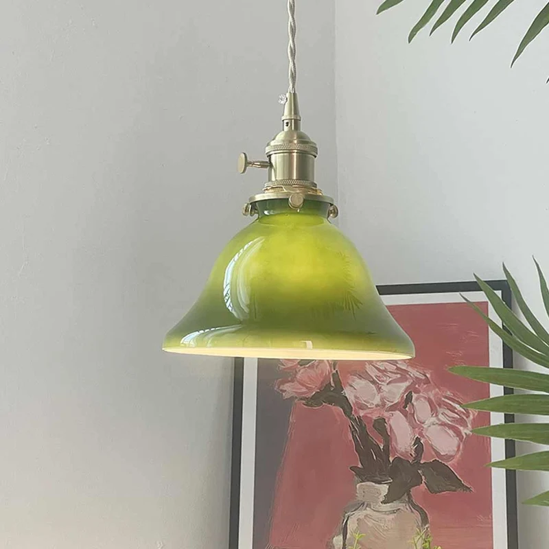 Pendant Light Retro Small Brass Glass, Green