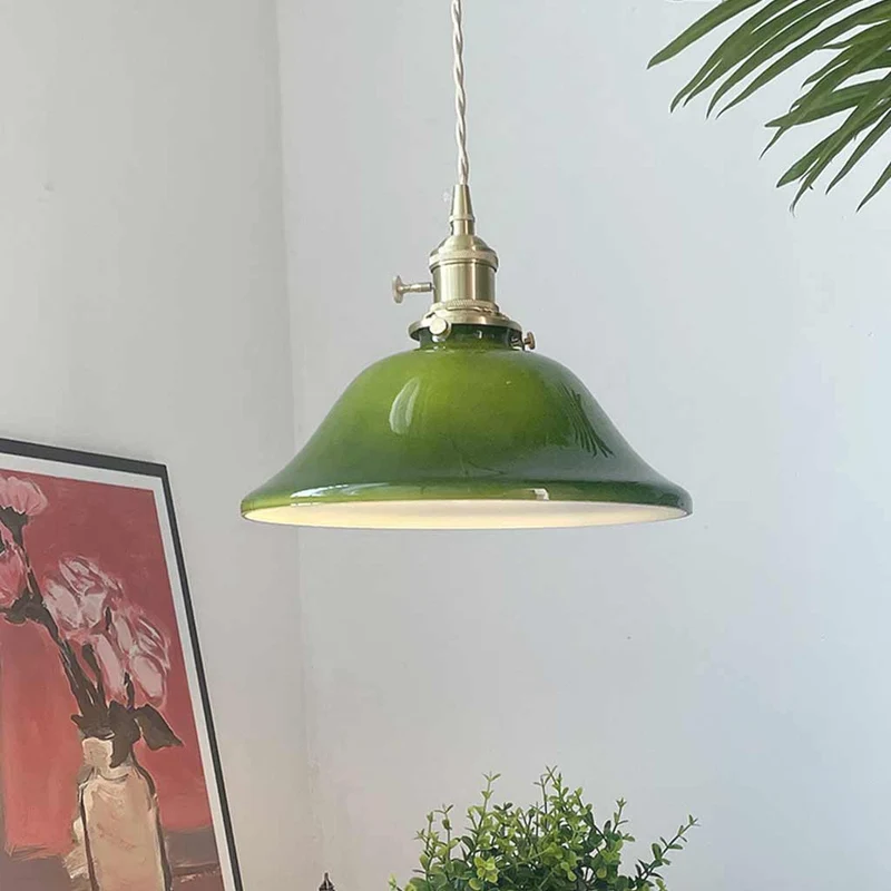 Pendant Light Retro Small Brass Glass, Green