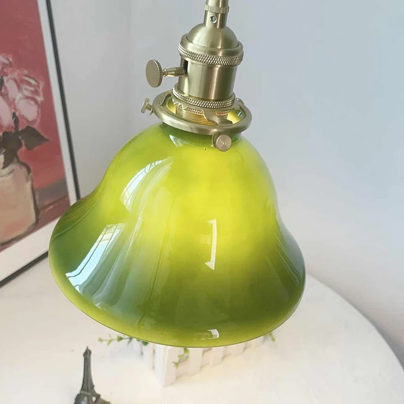 Pendant Light Retro Small Brass Glass, Green