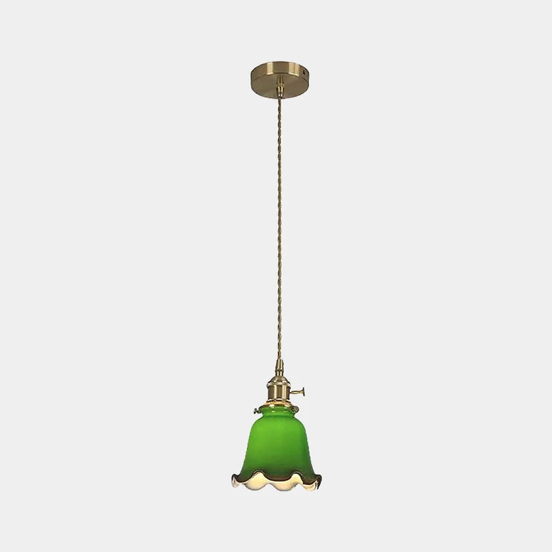 Pendant Light Retro Small Brass Glass, Green