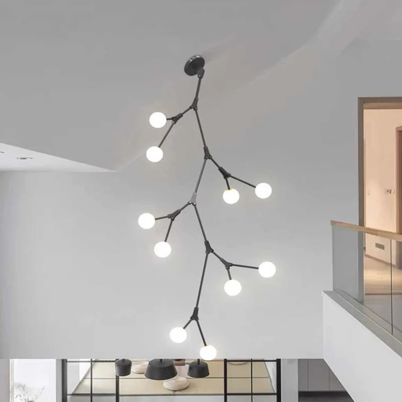 Branch Chandelier Glass Globe for High Ceiling, Black / Gold