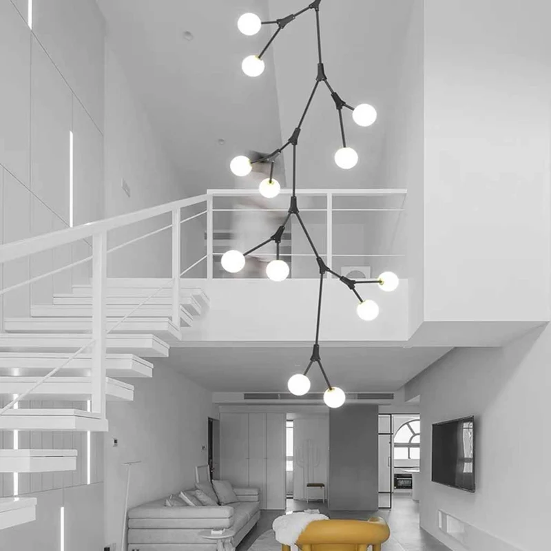 Branch Chandelier Glass Globe for High Ceiling, Black / Gold