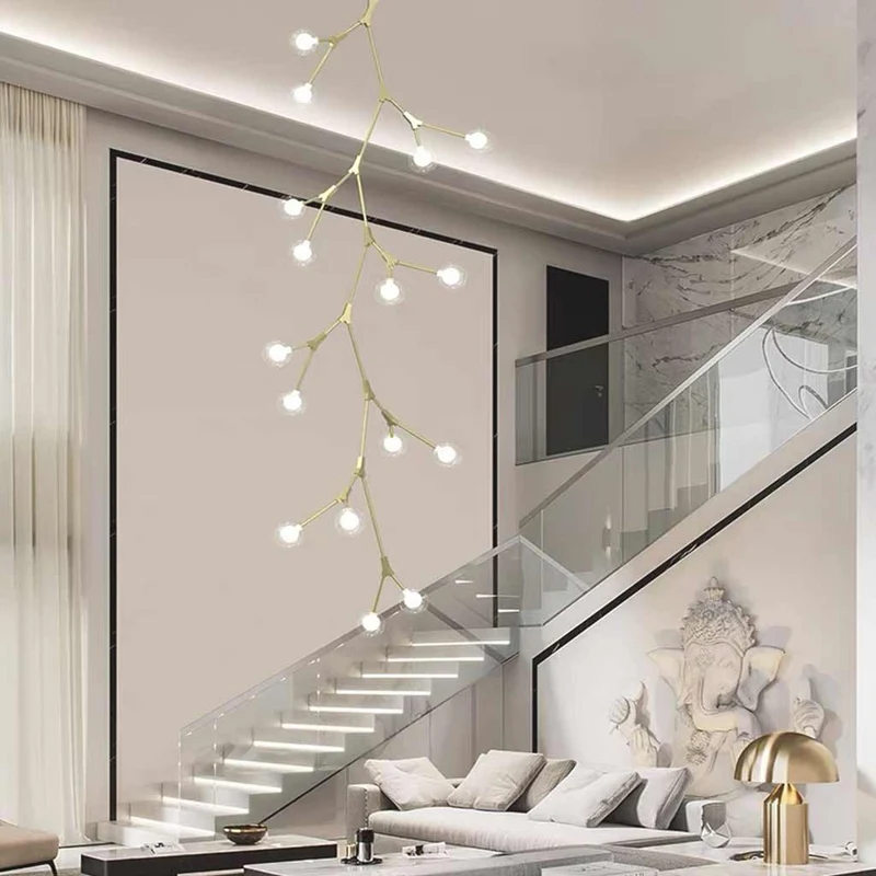 Branch Chandelier Glass Globe for High Ceiling, Black / Gold