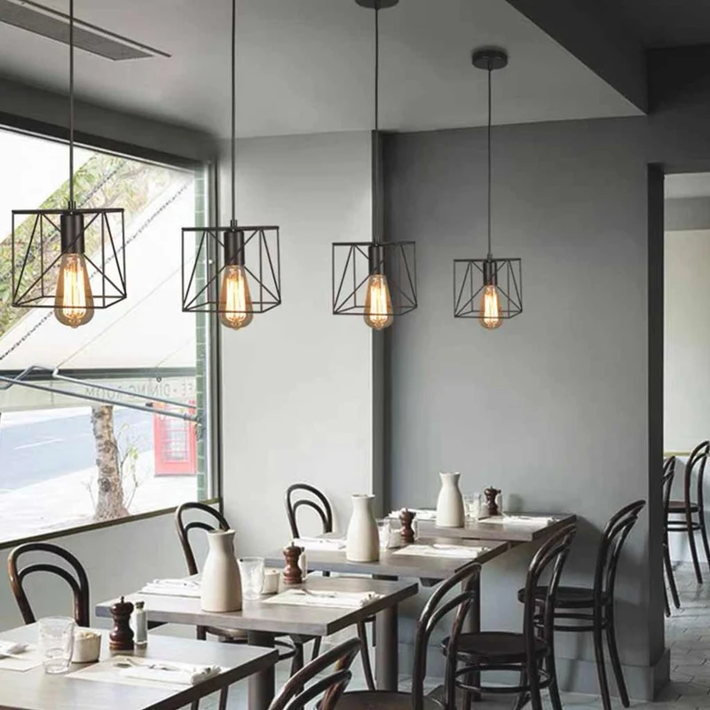 Pendant Light Industrial Geometric Black Frame