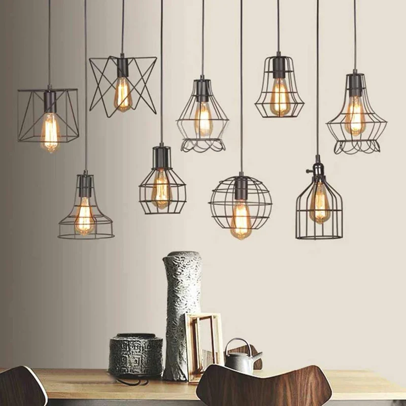 Pendant Light Industrial Geometric Black Frame