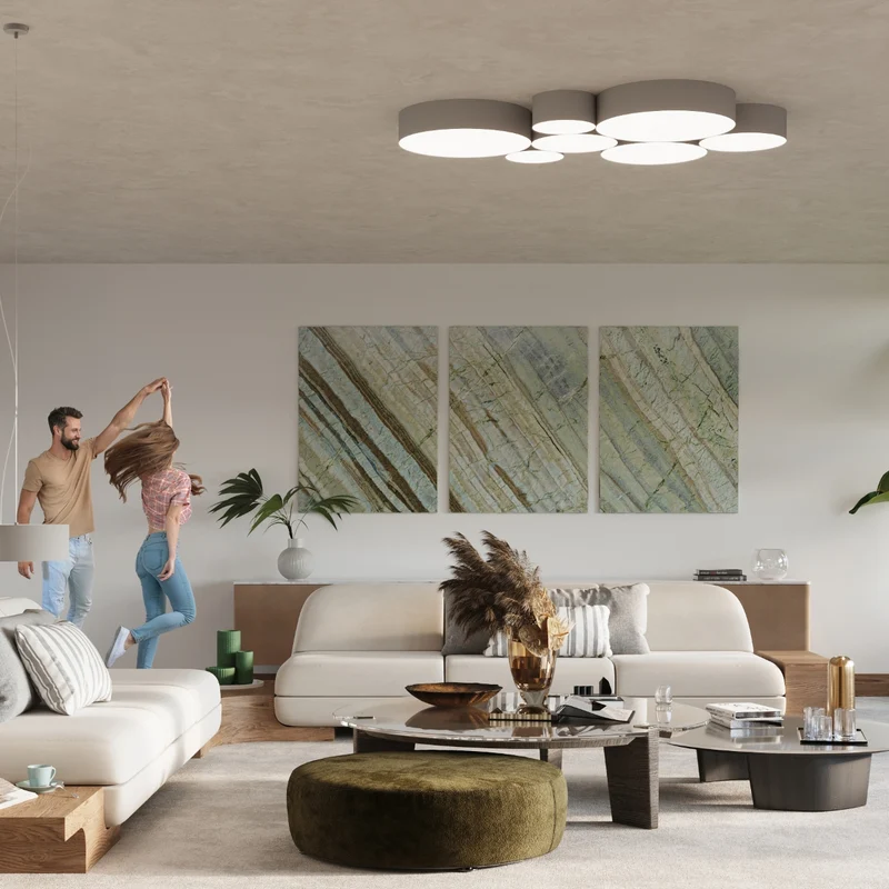 Minimalistische runde Deckenleuchte grau Wohnzimmer – Arkania