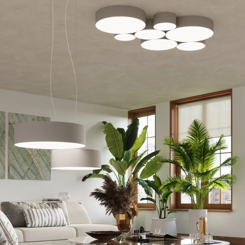 Minimalistische runde Deckenleuchte grau Wohnzimmer – Arkania